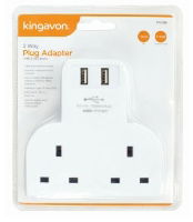 KINGAVON 2 Way Plug Adaptor With 2 USB Ports