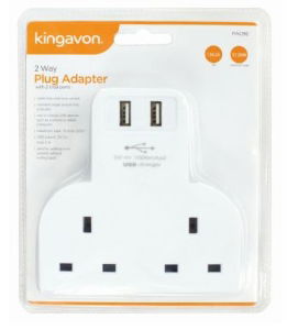 KINGAVON 2 Way Plug Adaptor With 2 USB Ports