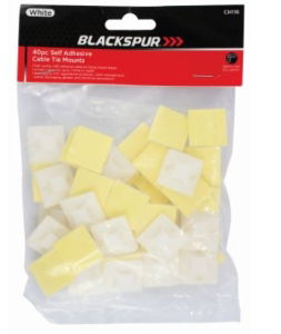 BLACKSPUR 40pc White Self Adhesive Cable Tie Mounts