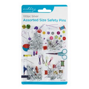 ASHLEY 100pc Assorted Safety Pins Silver