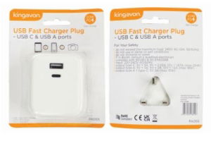 KINGAVON USB C & A Fast Charger Plug 20w PD