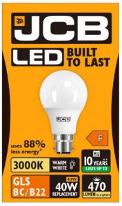 JCB A60 470lm Opal 6w B22 Warm