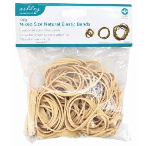 ASHLEY 100g Mixed Size Natural Elastic Bands