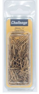 CHALLENGE 20mm Brass Panel Pins Blister 60g