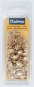 CHALLENGE 10mm Brassed Upholstery Nails Blister (60)