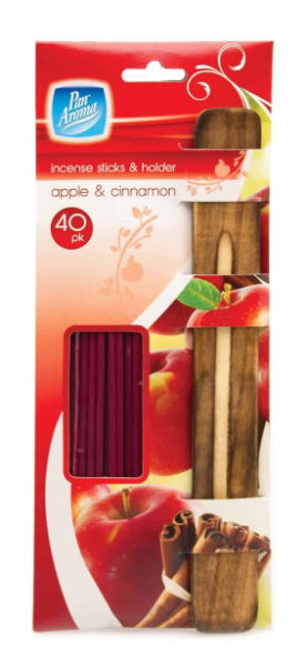 PAN AROMA 40 Pack Incense Sticks & Holder - Apple & Cinnamon