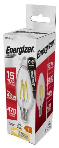 ENERGIZER FILAMENT LED CANDLE 470LM E14 WARM WHITE BOX DIM