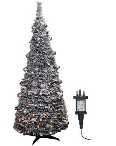 XMAS HAUS Pre-Lit LED Pop Up Silver Decor Xmas Tree 6ft