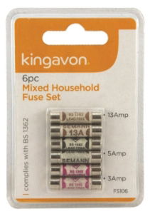 KINGAVON 6pc Mixed Household Fuse Set