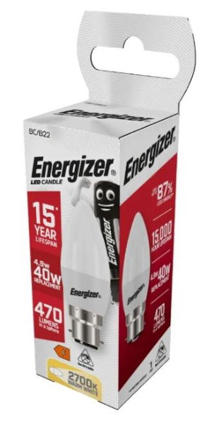 ENERGIZER LED CANDLE 470LM OPAL B22 DAYLIGHT BOX