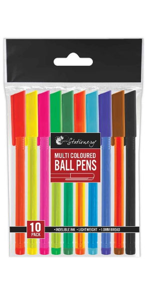 CHILTERN STATIONARY 10 Pack Coloured Ball Point Pens