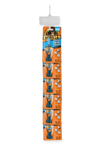 GORILLA 5gm Micro Precise Superglue Clip Strip Display Of 6