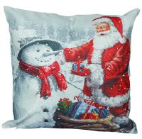 XMAS HAUS Christmas Themed Cushion Santa & Snowman