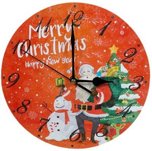 XMAS HAUS Christmas Wall Clock Santa, Snowman & Tree