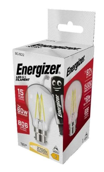 ENERGIZER FILAMENT LED GLS 806LM B22 WARM WHITE BOX DIM