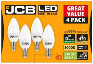 JCB LED Candle SES 470lm Warm 4 Pack