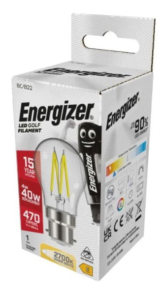 ENERGIZER FILAMENT LED GOLF 470LM B22 WARM WHITE BOX