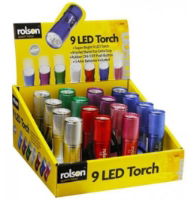 ROLSON 9 LED Torch (7 Colours) CDU of 16