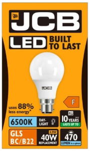 JCB LED A60 520lm Daylight B22 6500K