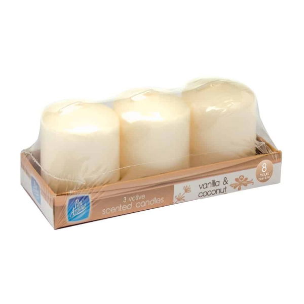 PAN AROMA Set Of 3 Votive Candles Vanilla & Coconut