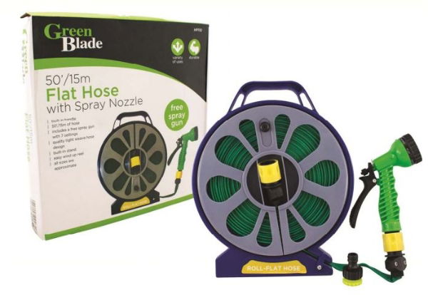 GREEN BLADE 15m Flat Hose with Spray Nozzle