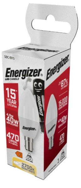 ENERGIZER LED CANDLE 470LM OPAL B15 WARM WHITE BOX